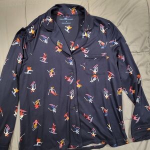Draper James Navy Button Down Shirt with Colorful Ski Print